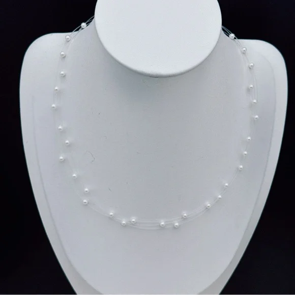 X680 Handmade S925 Freshwater Baby Pearl Triple Layer Floating Necklaces
